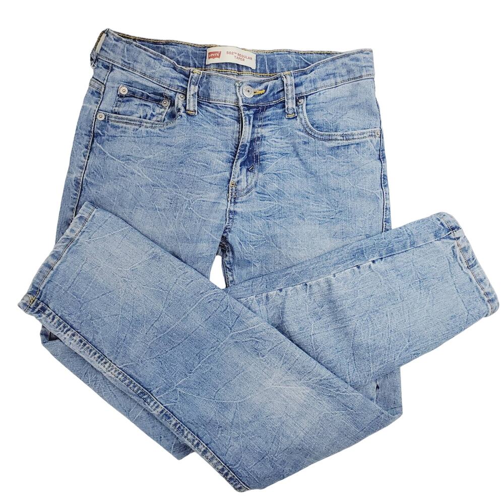 Levis 502 Jeans Girls SIZE 16 W28 X L30 Regular Taper STRETCH Denim 5 Pocket Zip